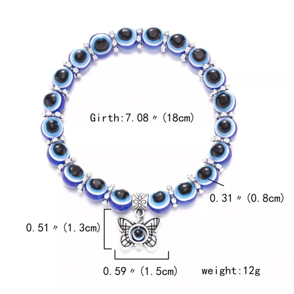 NWT Bright Blue Black Beaded Butterfly Lucky Bracelet Meditation - Picture 5 of 8